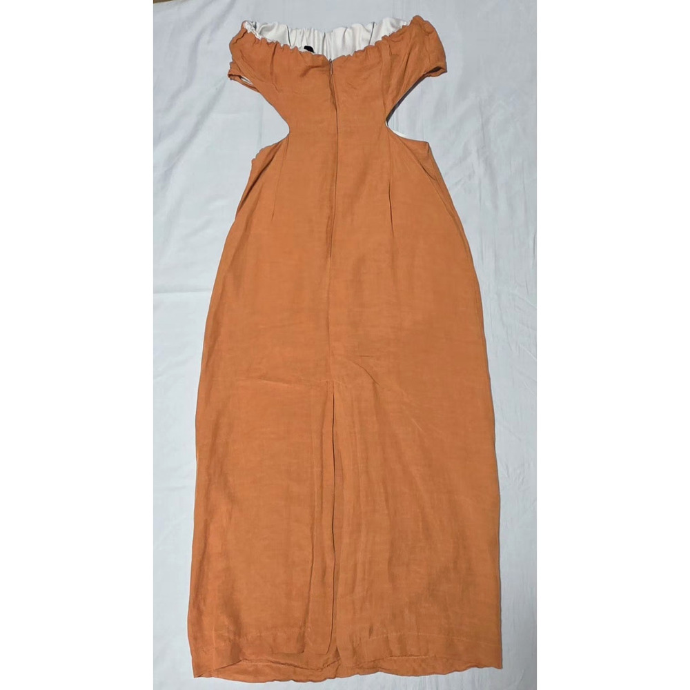 Dixie Made in Italy Burnt Orange Linen Blend Cut-Out Maxi Dress - Size S - Boho - Picture 2 of 11